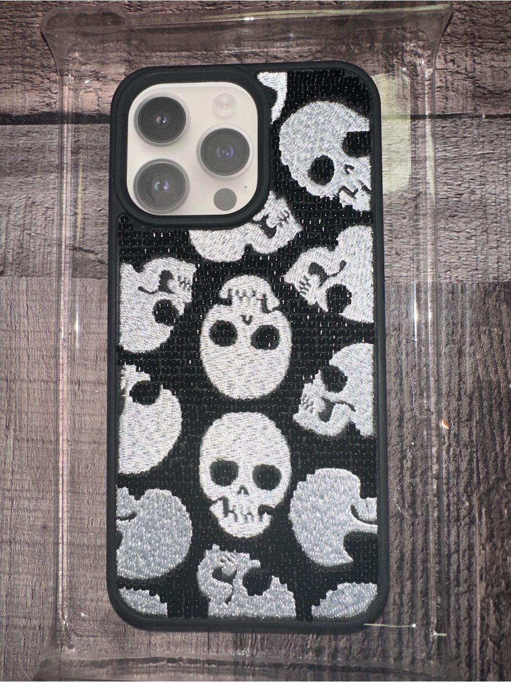 Reaper Beaded Black & White iPhone 15 Pro Case